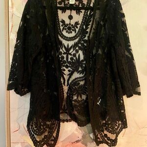 Rachel Zoe Black Lace Open-Front Jacket